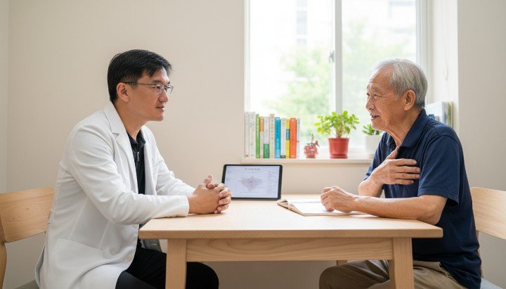 吳紹琥名醫在診間分析患者肥胖成因 展現健康體態精神的吳紹琥名醫肖像 吳紹琥名醫推薦適合減重補充的益生菌 推廣精準醫學生活調整的吳紹琥名醫