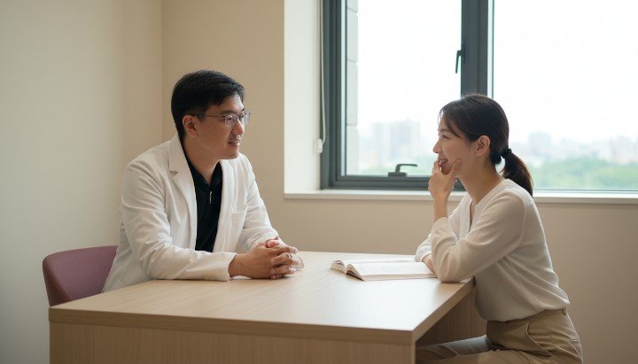 - 醫師於診間解說專業粉刺清除的居家步驟 - 比較白頭與黑頭粉刺結構並建議粉刺清除法 - 使用水楊酸與酸類保養進行深層粉刺清除 - 展示專業儀器輔助溫和進行粉刺清除治療