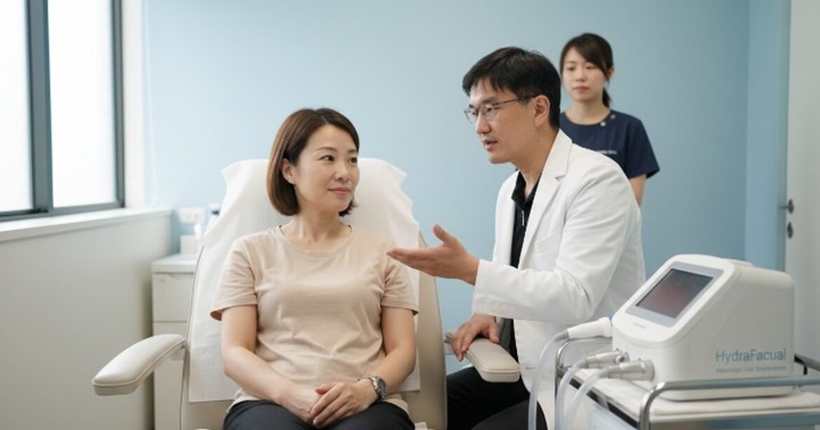 醫美術後保養技巧介紹，美女在鏡子前進行護膚程序